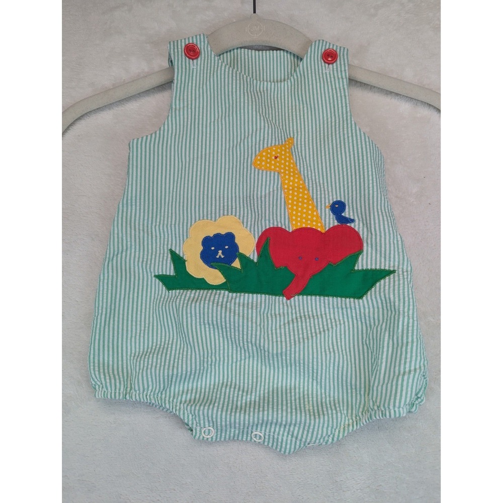 Vintage Robert Jackson Baby Bubble Romper 12-18M Seersucker Animal Applique USA
